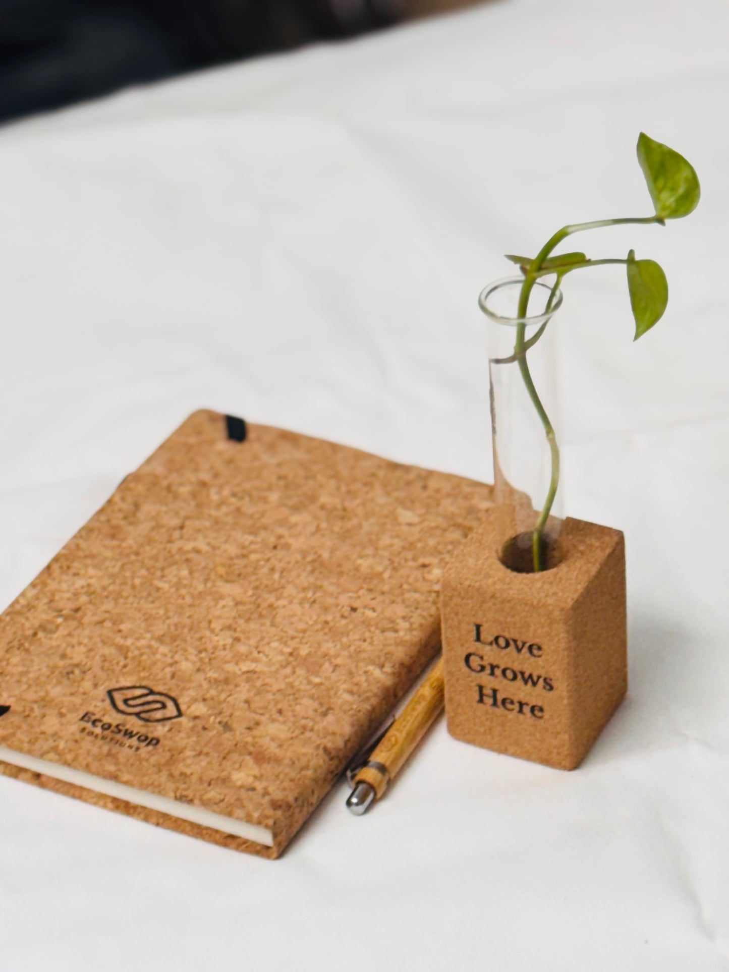 Bamboo Pen + Diary + Cork Planter Combo Set